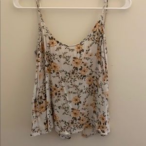 White floral split black tank top